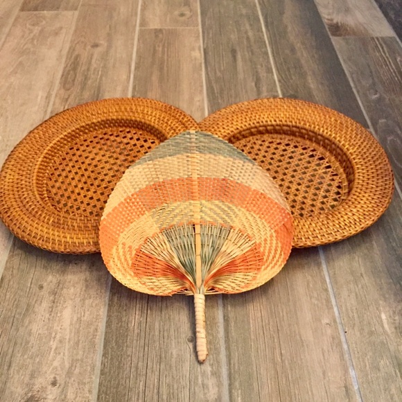 Basket wall bundle VINTAGE woven fan and baskets